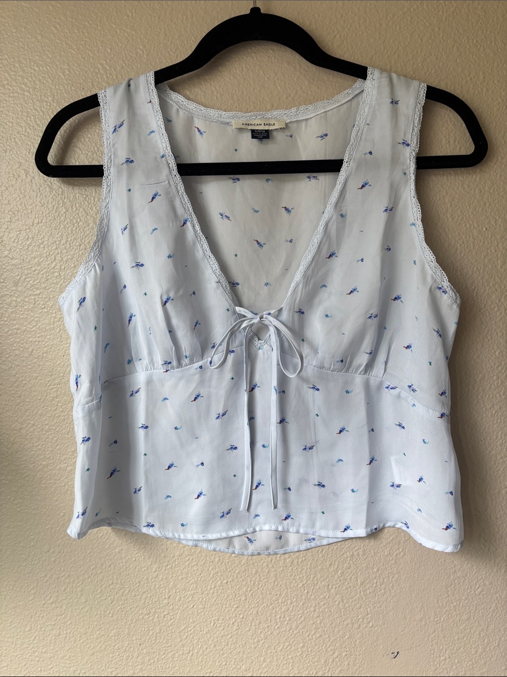 American Eagle Outfitters Light Blue Floral Tie-Front Camisole